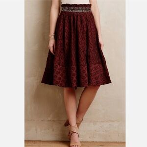 Anthropologie Diamond-Cut Midi Skirt by Maeve, sz 10 embroidered waist side zip